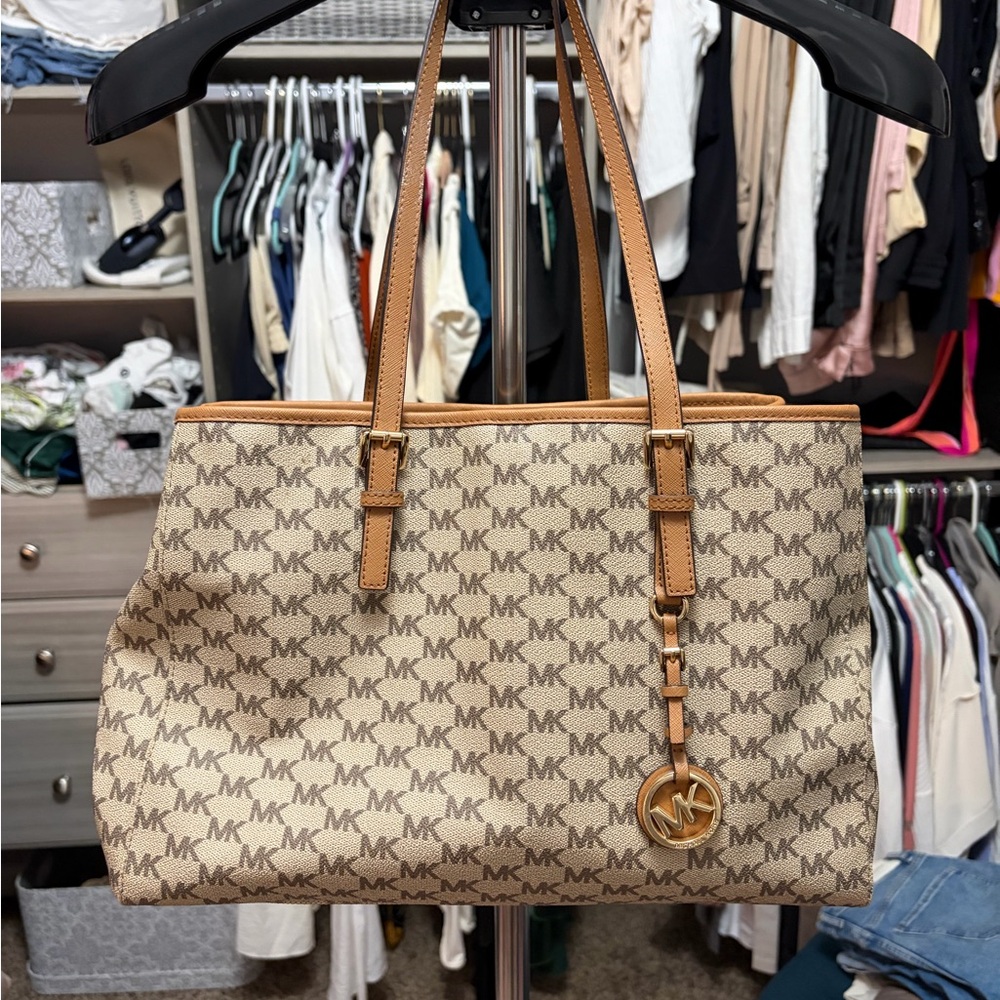 Michael Kors Beige and Brown Logo Tote
